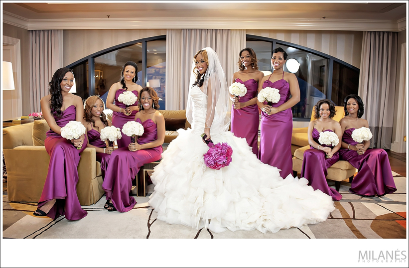 bridal_party_formal_modern_pink_bridemaids_dresses_white_bouquets
